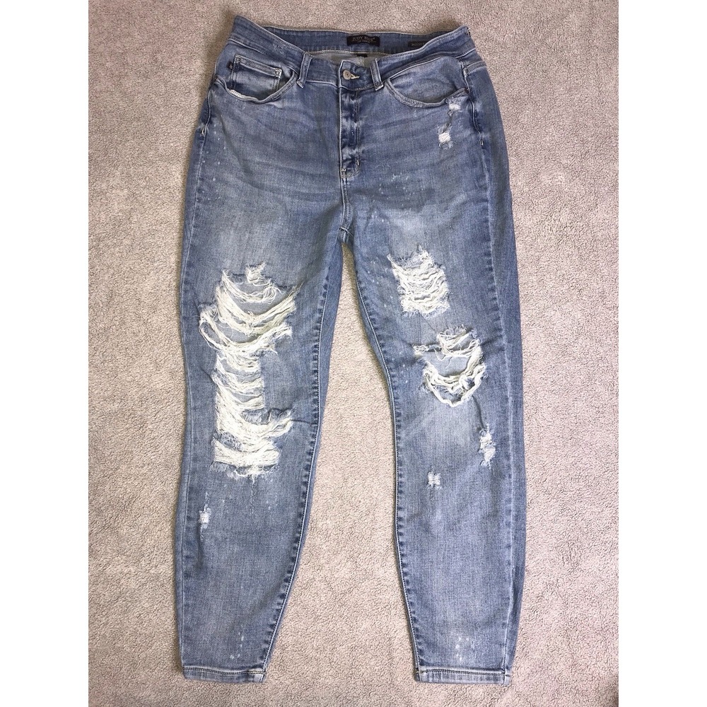 Judy Blue Women Size 14W Jeans Skinny Fit Mid Rise Distressed JB82293LT-PL
